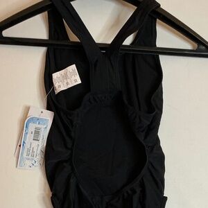 NWT Speedo black racing bathing suit Sporti Solid Wide Strap size 30(XS)